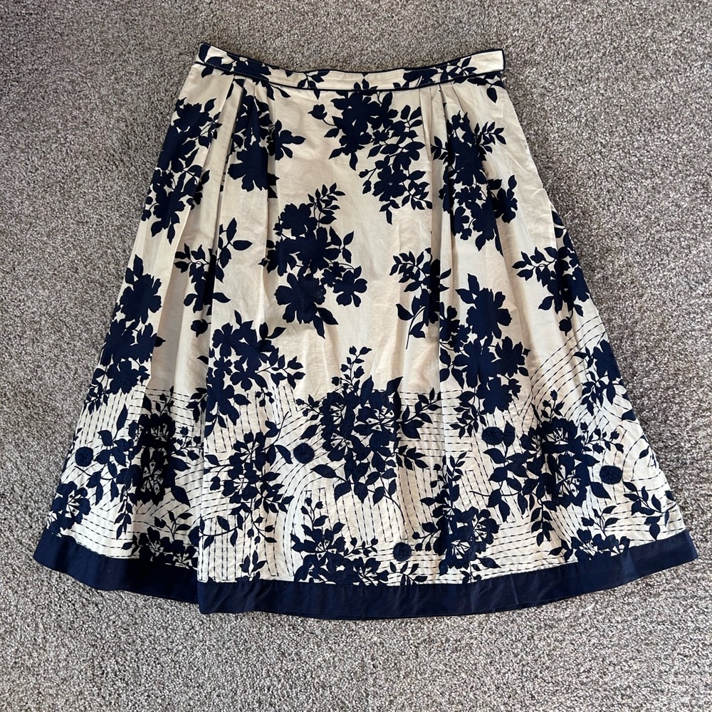 Coldwater Creek Midi Floral Pleated Embroidered Skirt. Lined. Cottage. Tradwife